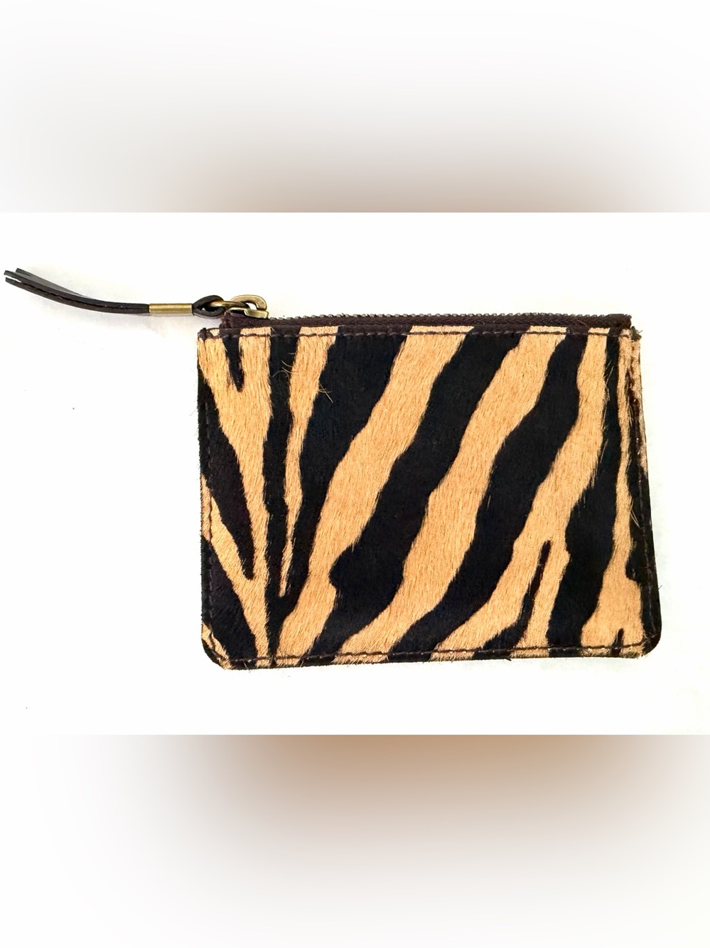 Madewell Zebra-Print Zip Card Case Wallet Dark Brown and Tan Calf Hair 5”x4”